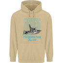 Fishing It's Cheaper Than Therapy Fisherman Mens 80% Cotton Hoodie Sand