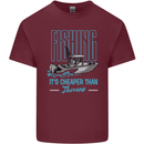 Fishing It's Cheaper Than Therapy Fisherman Mens Cotton T-Shirt Tee Top Maroon