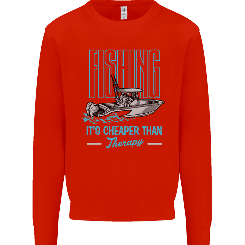 Fishing It's Cheaper Than Therapy Fisherman Mens Sweatshirt Jumper Bright Red