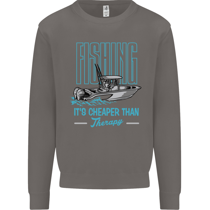Fishing It's Cheaper Than Therapy Fisherman Mens Sweatshirt Jumper Charcoal