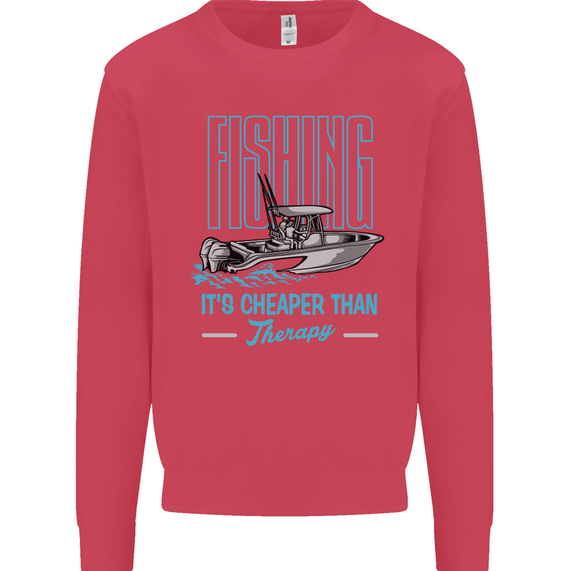 Fishing It's Cheaper Than Therapy Fisherman Mens Sweatshirt Jumper Heliconia