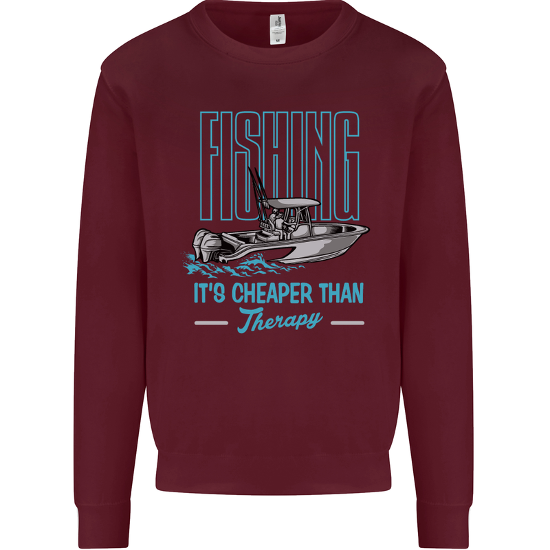 Fishing It's Cheaper Than Therapy Fisherman Mens Sweatshirt Jumper Maroon