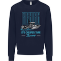 Fishing It's Cheaper Than Therapy Fisherman Mens Sweatshirt Jumper Navy Blue