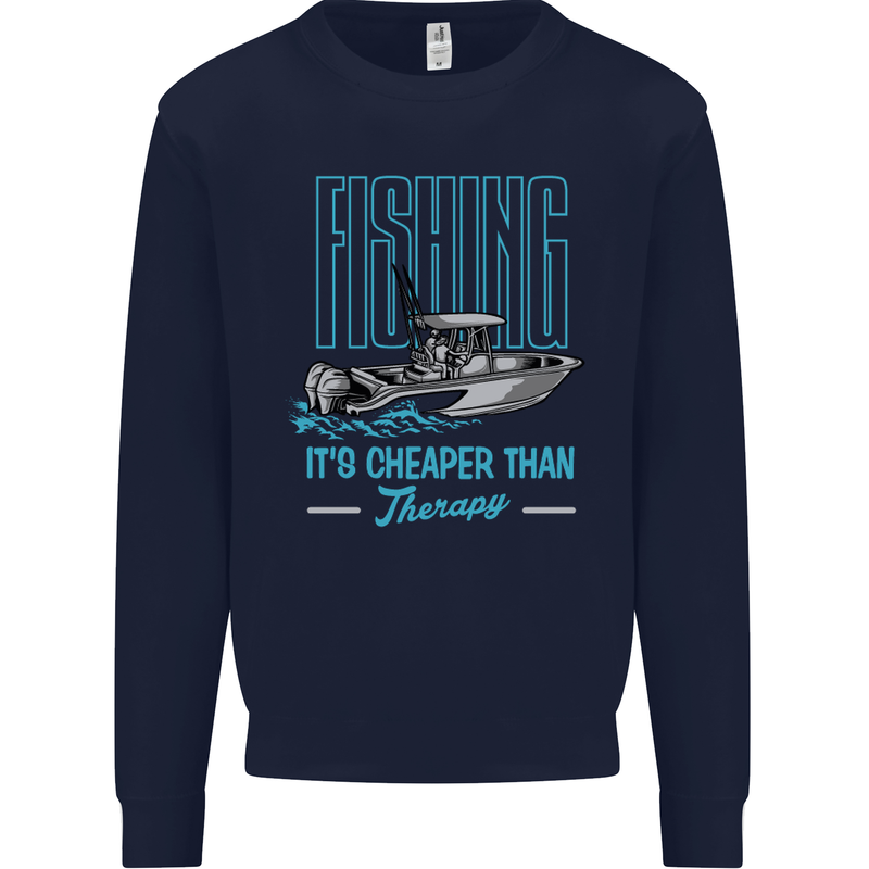 Fishing It's Cheaper Than Therapy Fisherman Mens Sweatshirt Jumper Navy Blue