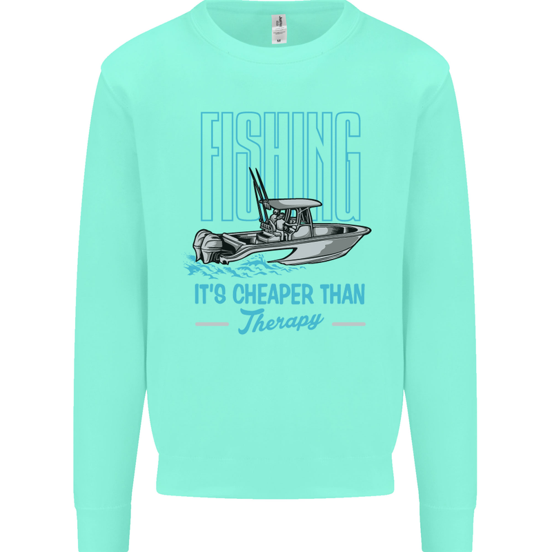Fishing It's Cheaper Than Therapy Fisherman Mens Sweatshirt Jumper Peppermint