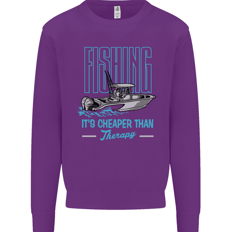 Fishing It's Cheaper Than Therapy Fisherman Mens Sweatshirt Jumper Purple