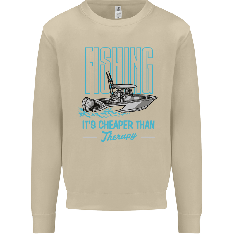 Fishing It's Cheaper Than Therapy Fisherman Mens Sweatshirt Jumper Sand