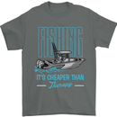 Fishing It's Cheaper Than Therapy Fisherman Mens T-Shirt Cotton Gildan Charcoal