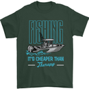 Fishing It's Cheaper Than Therapy Fisherman Mens T-Shirt Cotton Gildan Forest Green