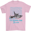 Fishing It's Cheaper Than Therapy Fisherman Mens T-Shirt Cotton Gildan Light Pink