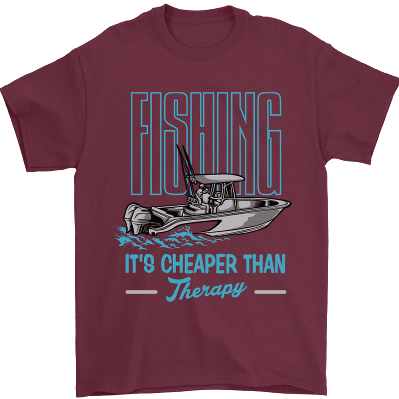 Fishing It's Cheaper Than Therapy Fisherman Mens T-Shirt Cotton Gildan Maroon