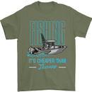 Fishing It's Cheaper Than Therapy Fisherman Mens T-Shirt Cotton Gildan Military Green