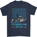 Fishing It's Cheaper Than Therapy Fisherman Mens T-Shirt Cotton Gildan Navy Blue