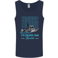 Fishing It's Cheaper Than Therapy Fisherman Mens Vest Tank Top Navy Blue