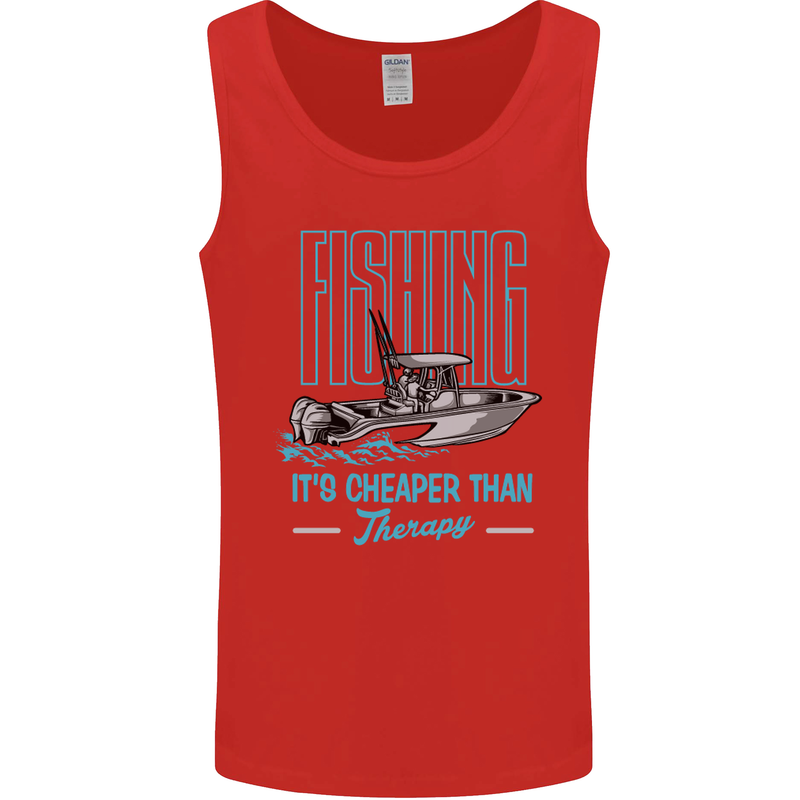 Fishing It's Cheaper Than Therapy Fisherman Mens Vest Tank Top Red