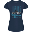 Fishing It's Cheaper Than Therapy Fisherman Womens Petite Cut T-Shirt Navy Blue