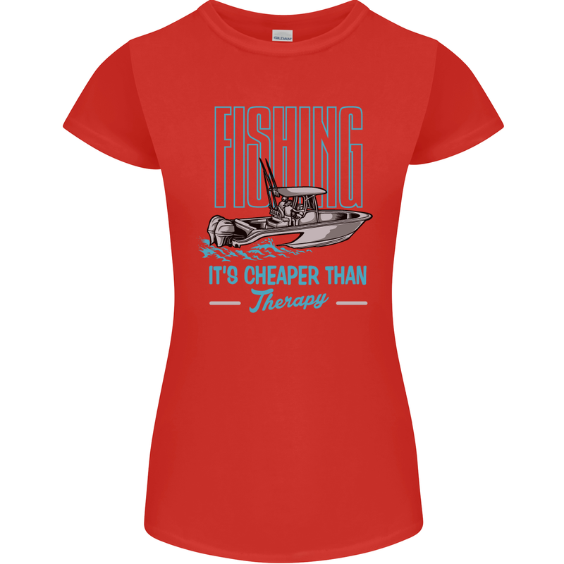 Fishing It's Cheaper Than Therapy Fisherman Womens Petite Cut T-Shirt Red