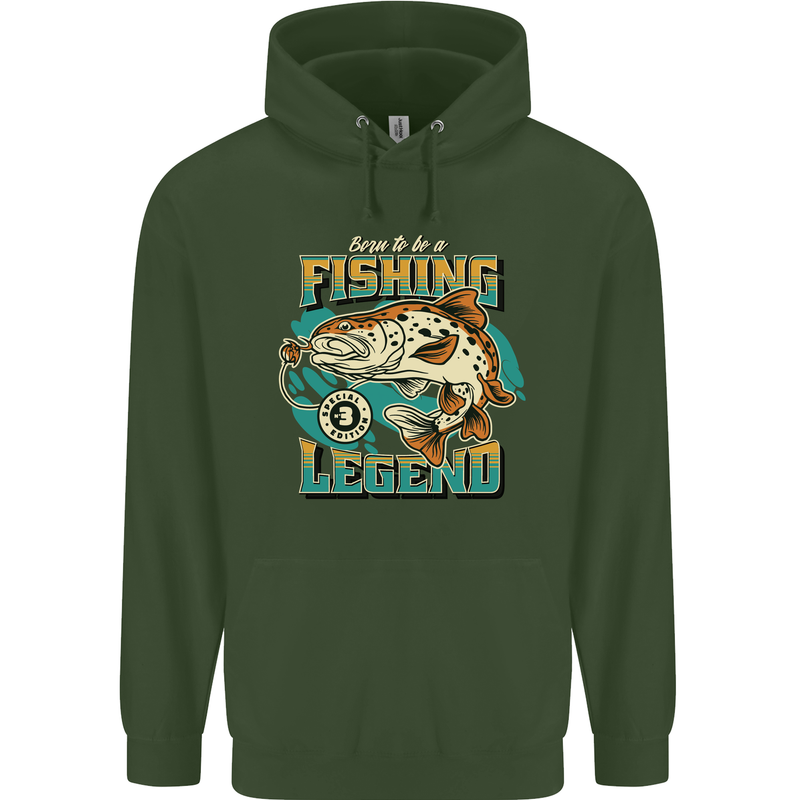 Fishing Legend Funny Fisherman Childrens Kids Hoodie Forest Green