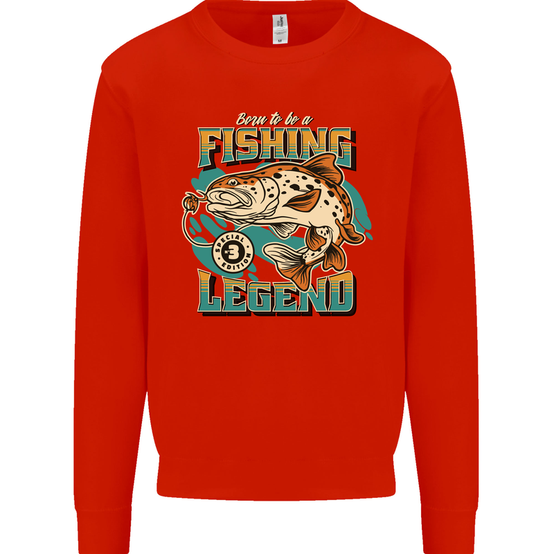 Fishing Legend Funny Fisherman Kids Sweatshirt Jumper Bright Red
