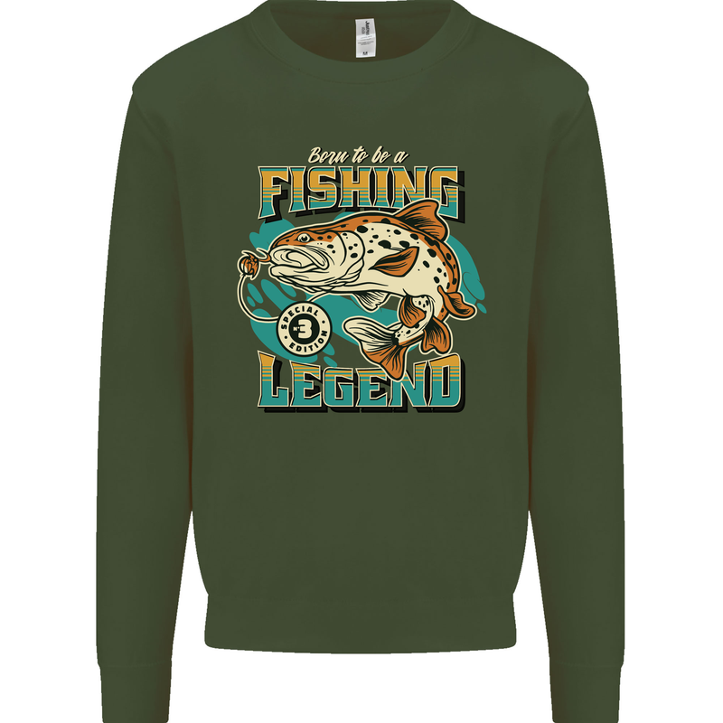Fishing Legend Funny Fisherman Kids Sweatshirt Jumper Forest Green