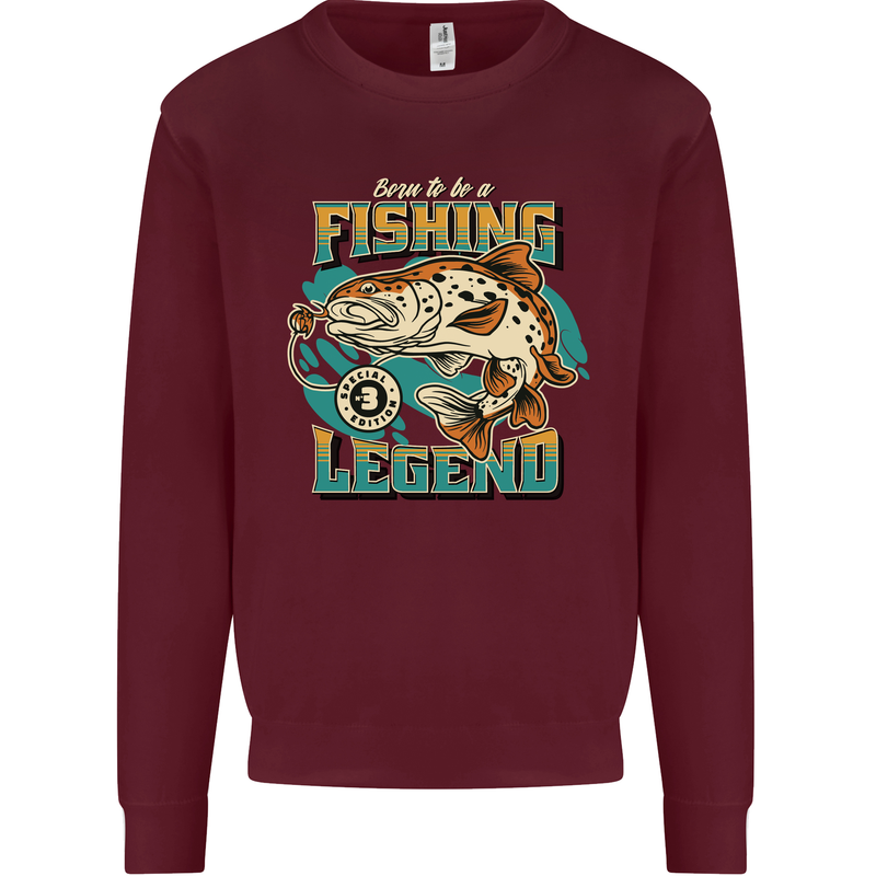 Fishing Legend Funny Fisherman Kids Sweatshirt Jumper Maroon