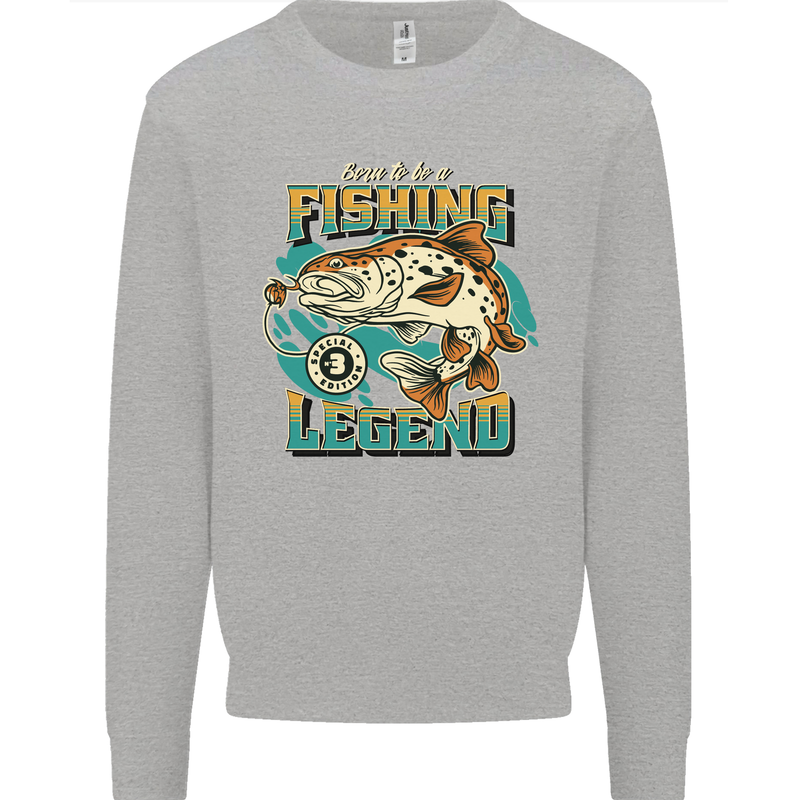 Fishing Legend Funny Fisherman Kids Sweatshirt Jumper Sports Grey