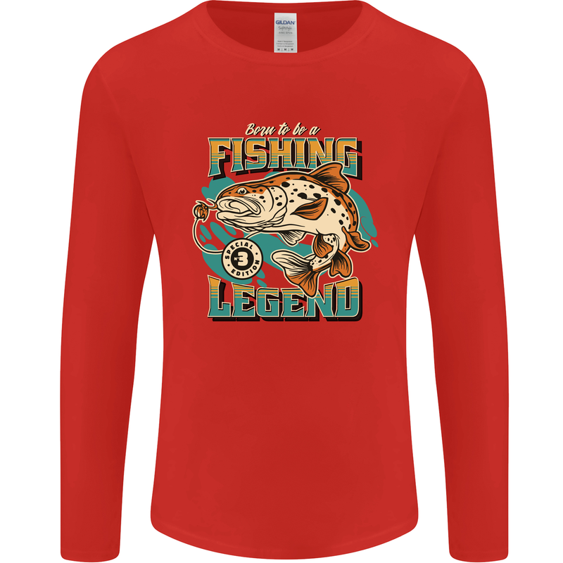 Fishing Legend Funny Fisherman Mens Long Sleeve T-Shirt Red