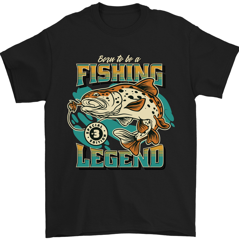 Fishing Legend Funny Fisherman Mens T-Shirt 100% Cotton Black