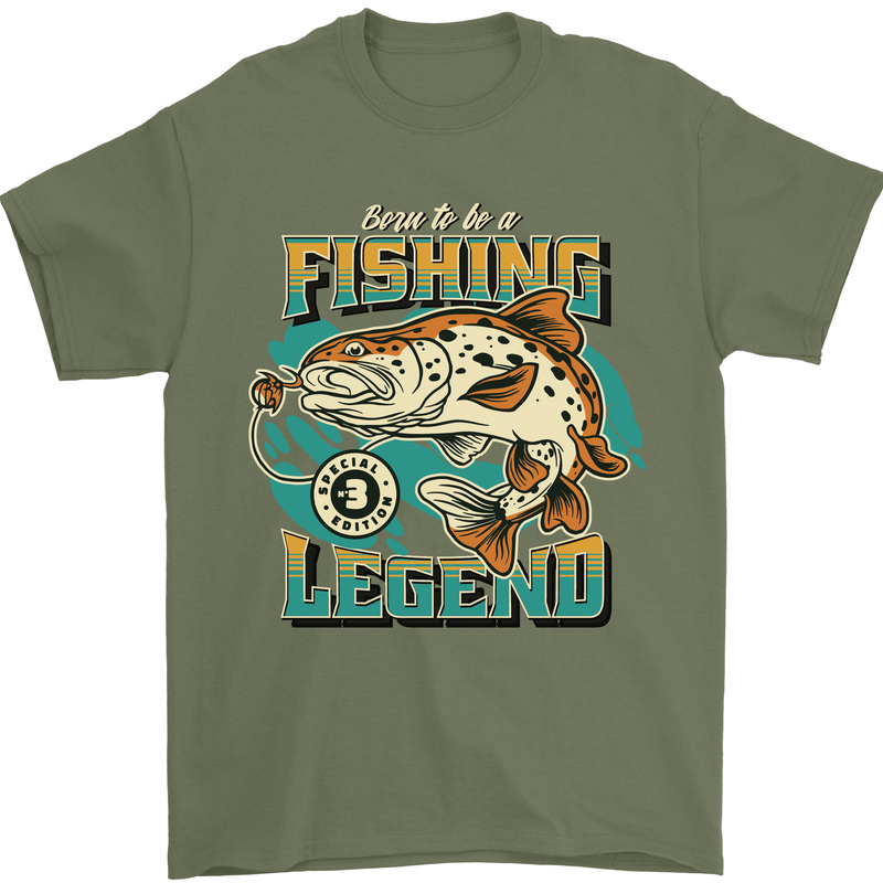 Fishing Legend Funny Fisherman Mens T-Shirt 100% Cotton Military Green