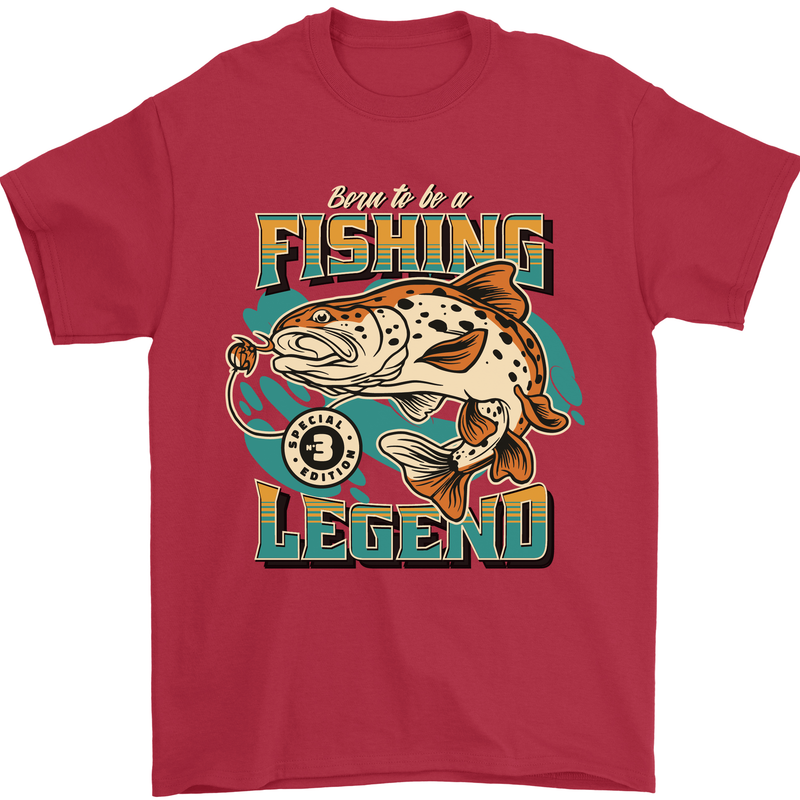 Fishing Legend Funny Fisherman Mens T-Shirt 100% Cotton Red