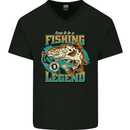 Fishing Legend Funny Fisherman Mens V-Neck Cotton T-Shirt Black