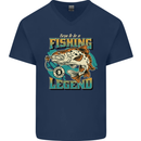 Fishing Legend Funny Fisherman Mens V-Neck Cotton T-Shirt Navy Blue