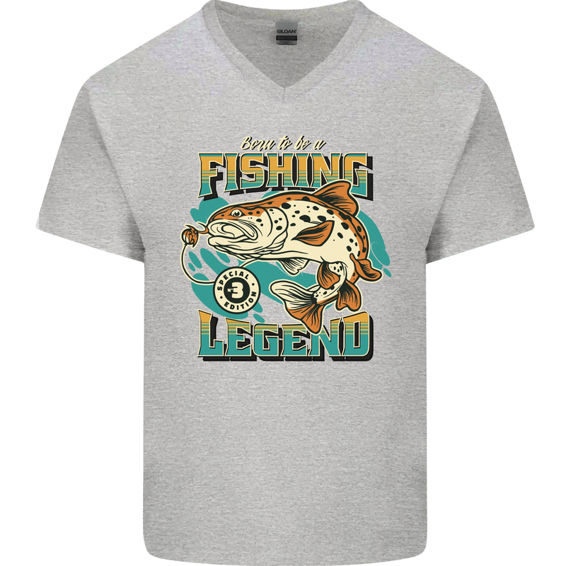 Fishing Legend Funny Fisherman Mens V-Neck Cotton T-Shirt Sports Grey