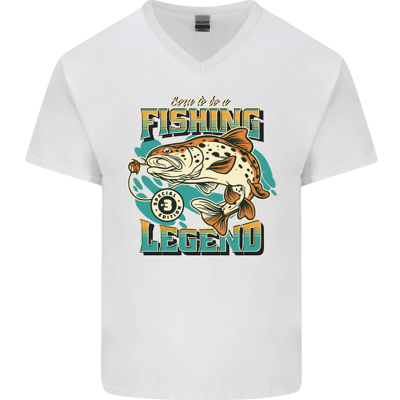 Fishing Legend Funny Fisherman Mens V-Neck Cotton T-Shirt White