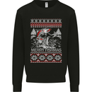 Fishing Merry Fishmas Funny Fisherman Xmas Kids Sweatshirt Jumper Black