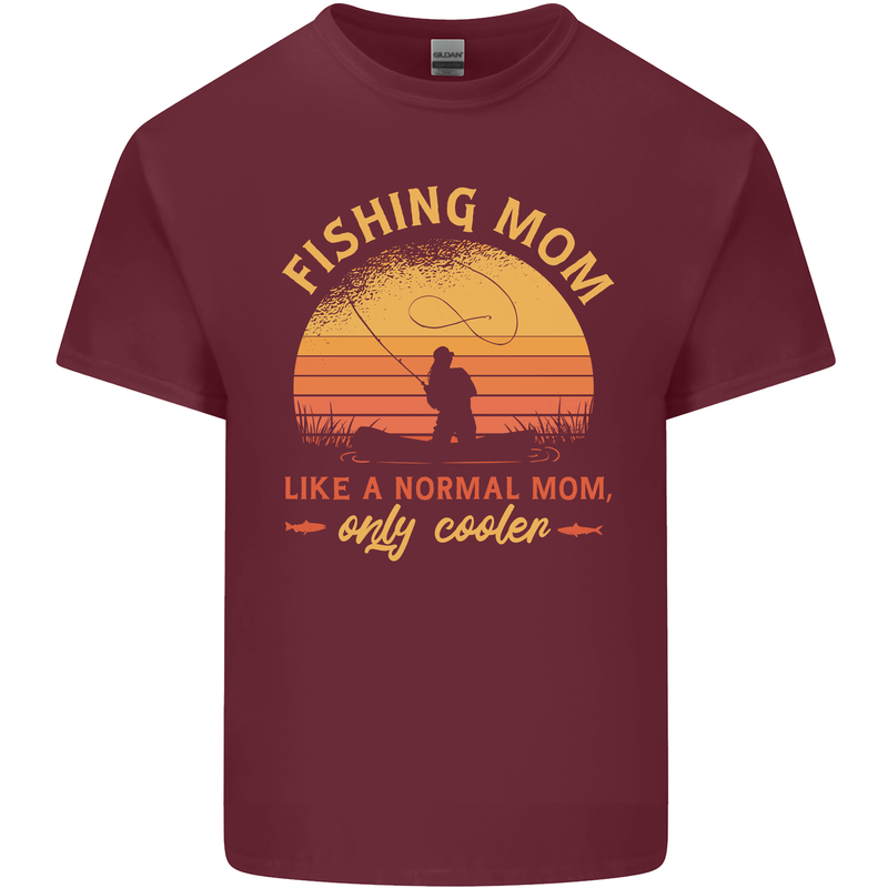 Fishing Mom Like a Normal but Cooler Mens Cotton T-Shirt Tee Top Maroon