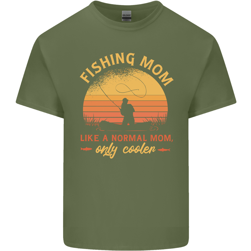 Fishing Mom Like a Normal but Cooler Mens Cotton T-Shirt Tee Top Military Green