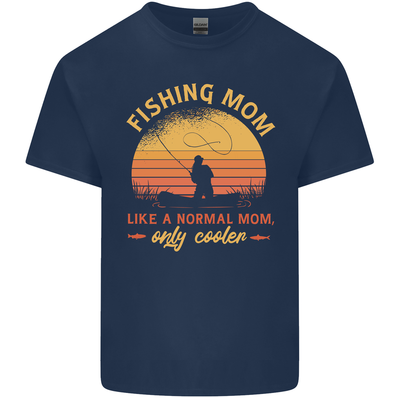 Fishing Mom Like a Normal but Cooler Mens Cotton T-Shirt Tee Top Navy Blue