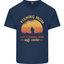 Fishing Mom Like a Normal but Cooler Mens V-Neck Cotton T-Shirt Navy Blue