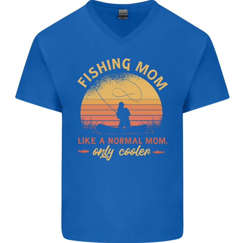 Fishing Mom Like a Normal but Cooler Mens V-Neck Cotton T-Shirt Royal Blue