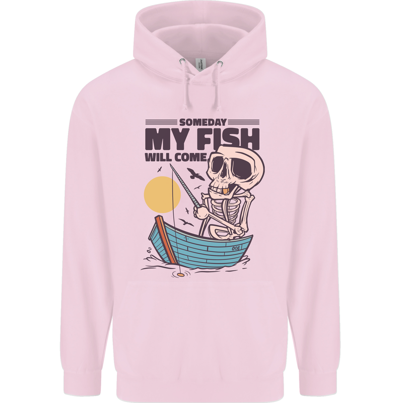 Fishing My Fish Will Come Funny Fisherman Childrens Kids Hoodie Light Pink