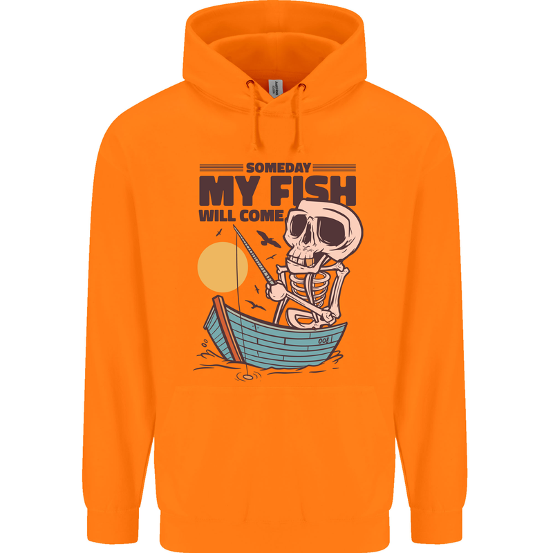 Fishing My Fish Will Come Funny Fisherman Childrens Kids Hoodie Orange