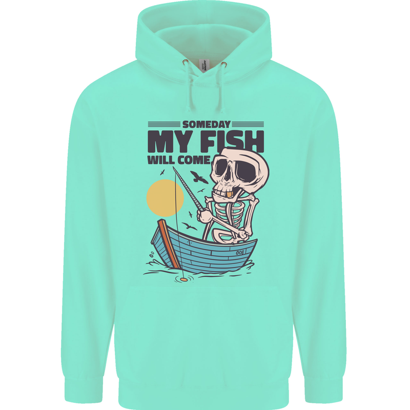 Fishing My Fish Will Come Funny Fisherman Childrens Kids Hoodie Peppermint