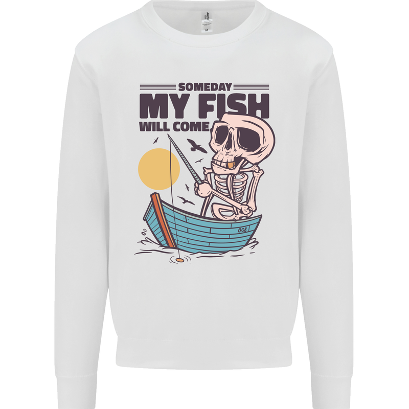 Fishing My Fish Will Come Funny Fisherman Kids Sweatshirt Jumper White