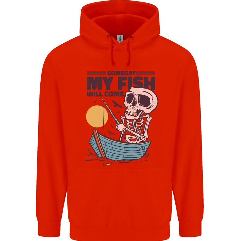 Fishing My Fish Will Come Funny Fisherman Mens 80% Cotton Hoodie Bright Red