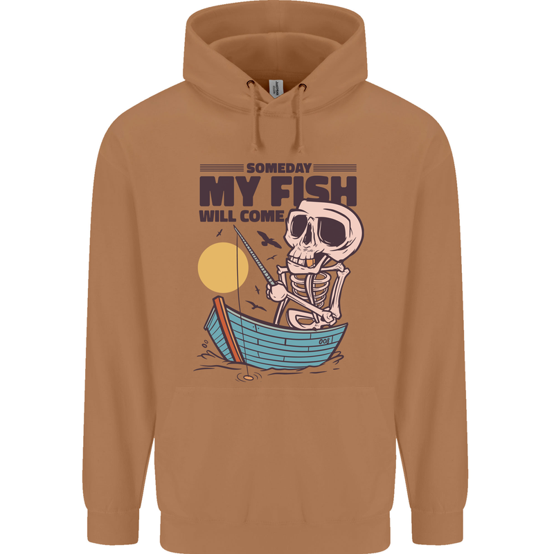 Fishing My Fish Will Come Funny Fisherman Mens 80% Cotton Hoodie Caramel Latte