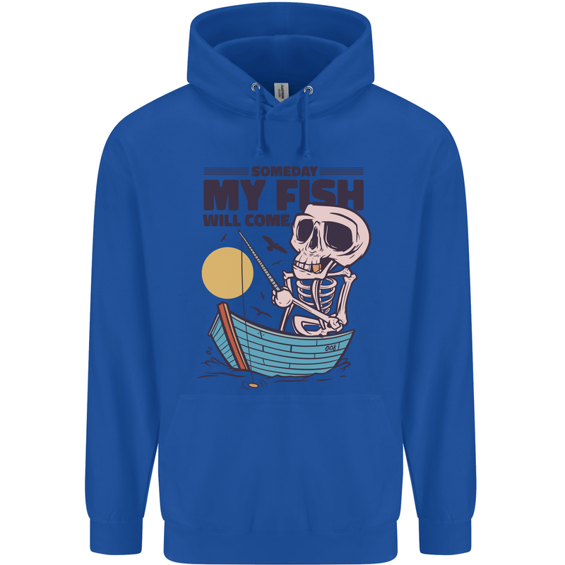 Fishing My Fish Will Come Funny Fisherman Mens 80% Cotton Hoodie Royal Blue