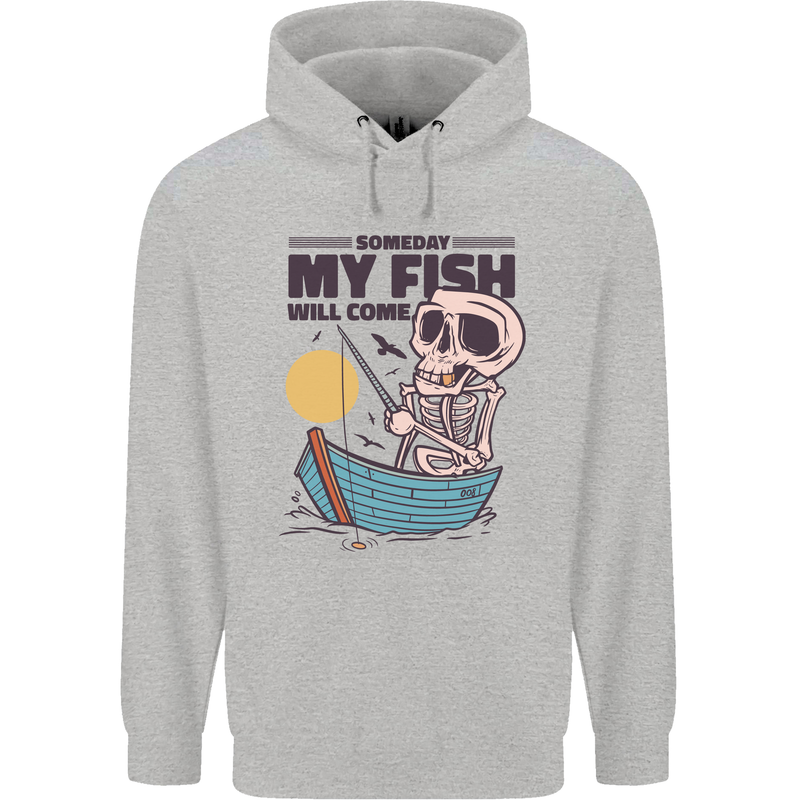 Fishing My Fish Will Come Funny Fisherman Mens 80% Cotton Hoodie Sports Grey