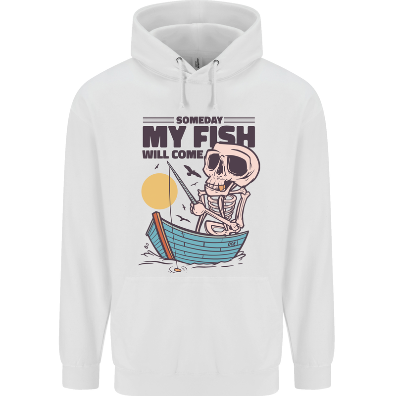 Fishing My Fish Will Come Funny Fisherman Mens 80% Cotton Hoodie White