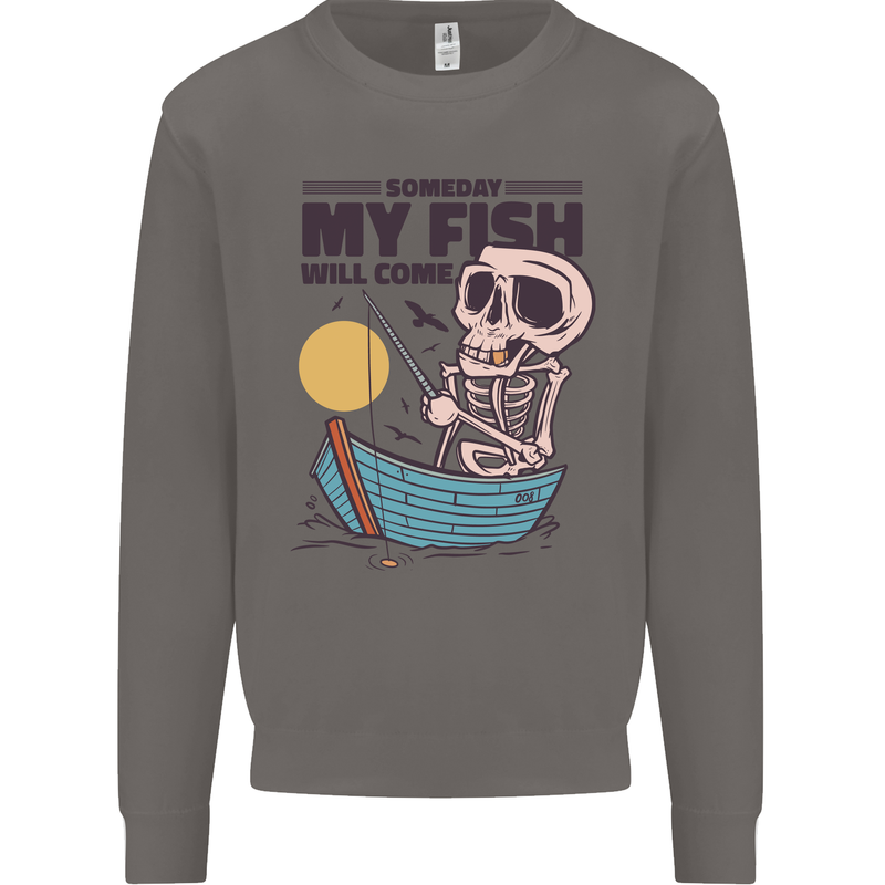 Fishing My Fish Will Come Funny Fisherman Mens Sweatshirt Jumper Charcoal